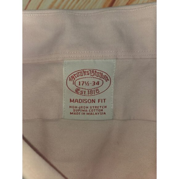 Brooks Brothers Mens Pink Supima Cotton Non-Iron Stretch Shirt 17.5-34 - Picture 5 of 7